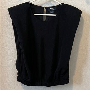 Maeve Ribbed Black Padded Shoulder Muscle Top Small